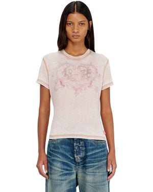 DIESEL Jersey T-Shirt With Rhinestones And Burnout Effect - White