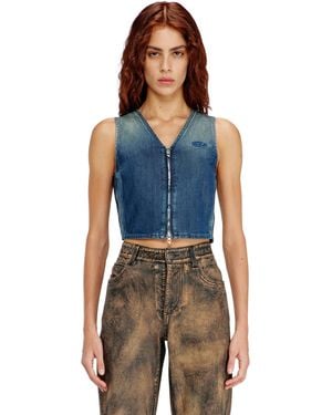 DIESEL Cropped Denim Top With Front Zip - Blue