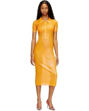DIESEL Vestido Tipo Polo De Punto Iridiscente Con Estampado De Loto - Amarillo