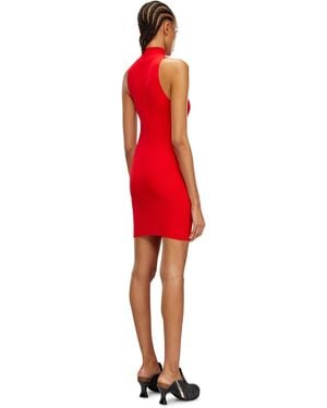 DIESEL Vestido Corto Con Cuello Alto De Punto De Canalé - Rojo