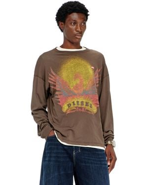 DIESEL Long Sleeve T-Shirt With Phoenix Graphic - Brown