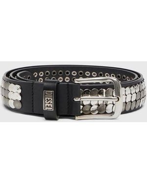 DIESEL Cinturón 4 Cm De Cuero Con Tachuelas All-Over - Blanco