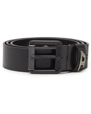 DIESEL 3.5Cm Shiny Leather Belt With Logo Loop - Black