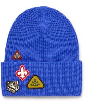 DIESEL Wool Beanie With Logo Patches - Blue