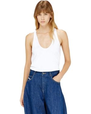 DIESEL Ribbed Tank Top With Oval D - White