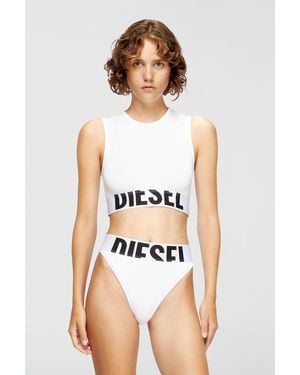 DIESEL Cropped Tank Top With Cut-Off Logo - White