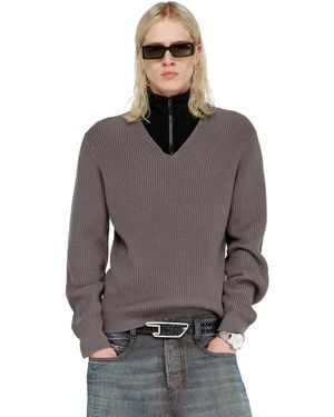 DIESEL Pull À Zip Court Avec Col Superposé - Gris
