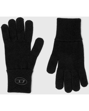DIESEL Wool Blend Gloves With Embroidered Logo - Black