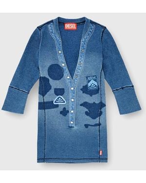 DIESEL Henley Top With Shadow-Patch Effects - Blue