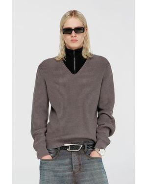 DIESEL Half-Zip Jumper With Layered Neckline - Grey