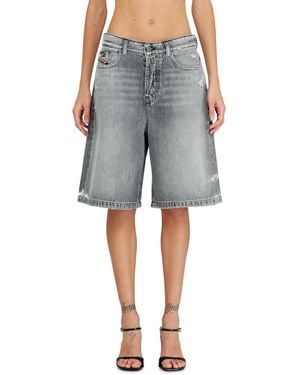 DIESEL Denim Shorts With Frayed Hems - Grey
