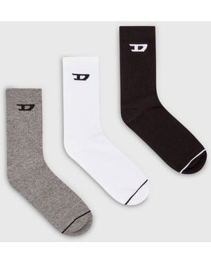 DIESEL Three-Pack Ribbed Socks With D Logo - White