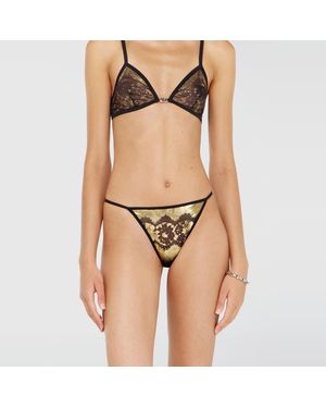 DIESEL Tanga De Tul Stretch Con Efecto Encaje Metálico - Neutro