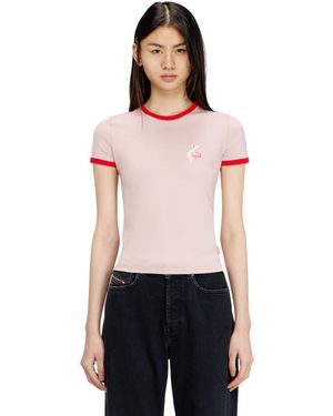 DIESEL Slim T-Shirt With Pig Print - Red
