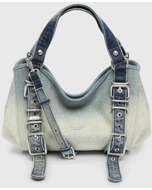 DIESEL D-One-Bolso Small Con Asa Superior De Denim Solarizado Con Cristales - Azul