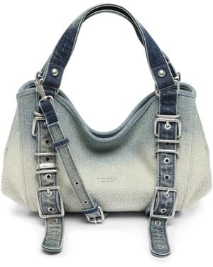 DIESEL D-One-Small Henkeltasche Aus Solarisiertem Denim Mit Kristallen - Blau