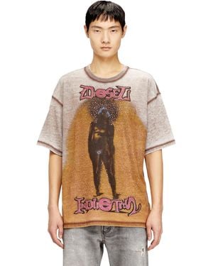 DIESEL Entspanntes T-Shirt Mit Druck Und Nieten - Braun
