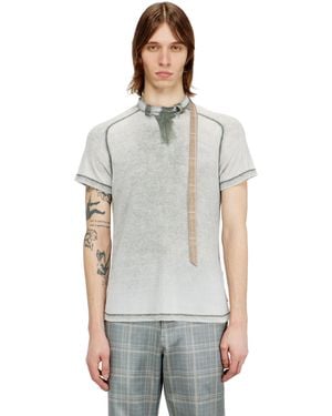 DIESEL Rib-Jersey Top With Biker Neck Strap - Grey