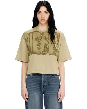 DIESEL Cropped T-Shirt With Digital Print - Natural