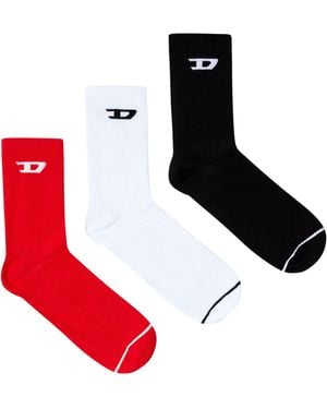 DIESEL Rippenstricksocken Im Dreierpack Mit D-Logo - Rot