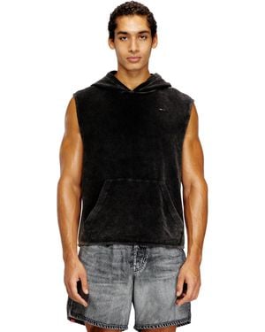 DIESEL Sleeveless Hoodie With Denim Effect - Black