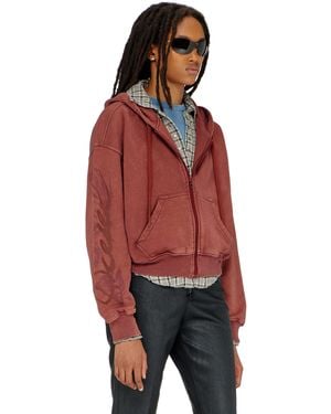 DIESEL Zip-Up Hoodie With Puff-Print Floral Logo - Red
