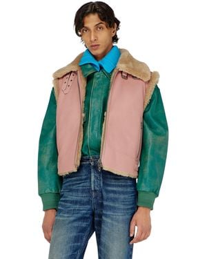 DIESEL Shearling Leather Vest - Blue