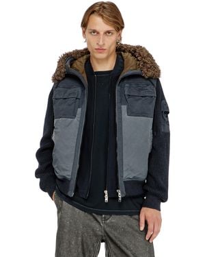 DIESEL Hooded Padded Jacket With Knitted Sleeves - Black