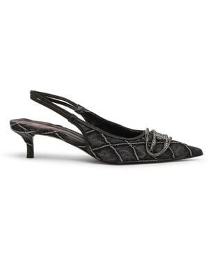 DIESEL D-Venus-Crystal-Logo Quilted-Denim Slingback Court Shoes - White