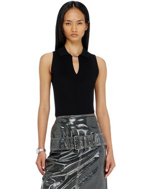 DIESEL Sleeveless Rib-Knit Polo Top - Black