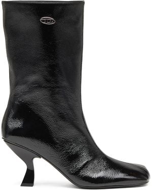 DIESEL D-Amber-Square-Toe Ankle Boots With Naplak Effect - Black