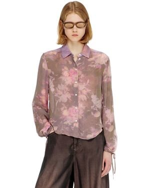 DIESEL Chiffon Shirt With All-Over Floral Print - Pink