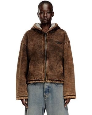 DIESEL Acid-Wash Zip-Up Hoodie With Teddy Lining - Brown