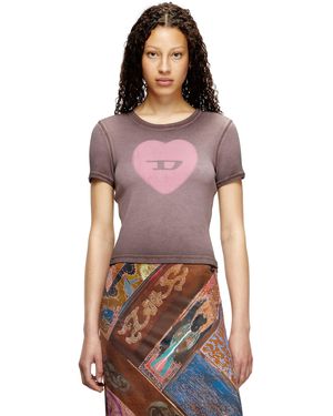 DIESEL Ribbed T-Shirt With Watercolour Heart D - Red