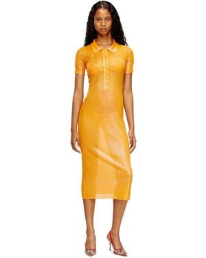 DIESEL Iridescent Knit Polo Dress With Lotus Print - Yellow