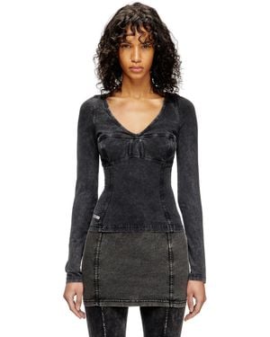 DIESEL Long-Sleeve Top With Denim Effect - Black