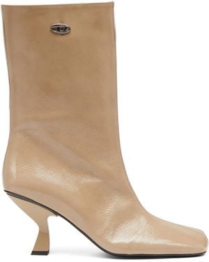 DIESEL D-Amber-Square-Toe Ankle Boots With Naplak Effect - Natural
