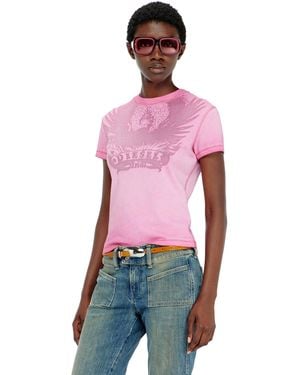 DIESEL Slim T-Shirt With Dévoré Phoenix - Red