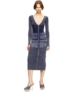 DIESEL Robe midi côtelée avec traitement denim - Bleu