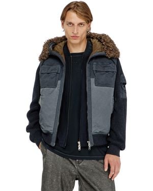 DIESEL Hooded Padded Jacket With Knitted Sleeves - Black