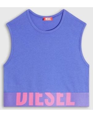 DIESEL Cropped Tank Top With Cut-Off Logo - Blue