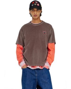 DIESEL Chenille T-Shirt With Shield Patch - Red