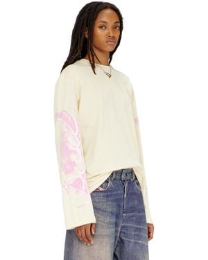 DIESEL Long-Sleeve T-Shirt With Graphic Prints And Crystals - White