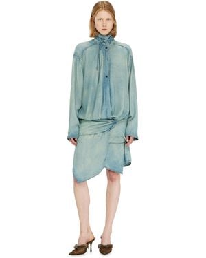 DIESEL Oversized Draped Denim Hemdkleid - Blau