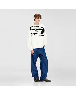 DIESEL Cotton Sweatshirt With Flocked Oval D - Blue