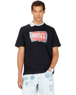 DIESEL T-Shirt With Crumpled-Effect Logo - Black