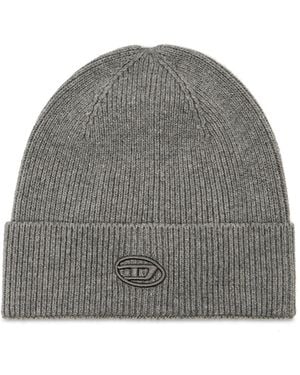 DIESEL Ribbed Beanie With D Embroidery - Grey