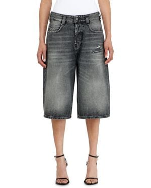 DIESEL Short En Denim Relaxed Avec Abrasions - Gris