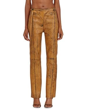 DIESEL Leather Trousers With Crackled Effect - Natural