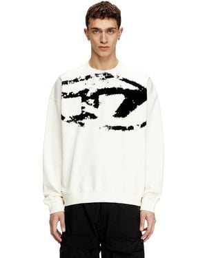DIESEL Sweatshirt With Distressed Flocked Logo - Natural